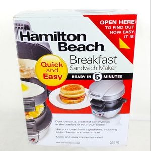 Hamilton Beach BREAKFAST Egg Muffin SANDWICH MAKER 25475 Silver & Black - NEW.